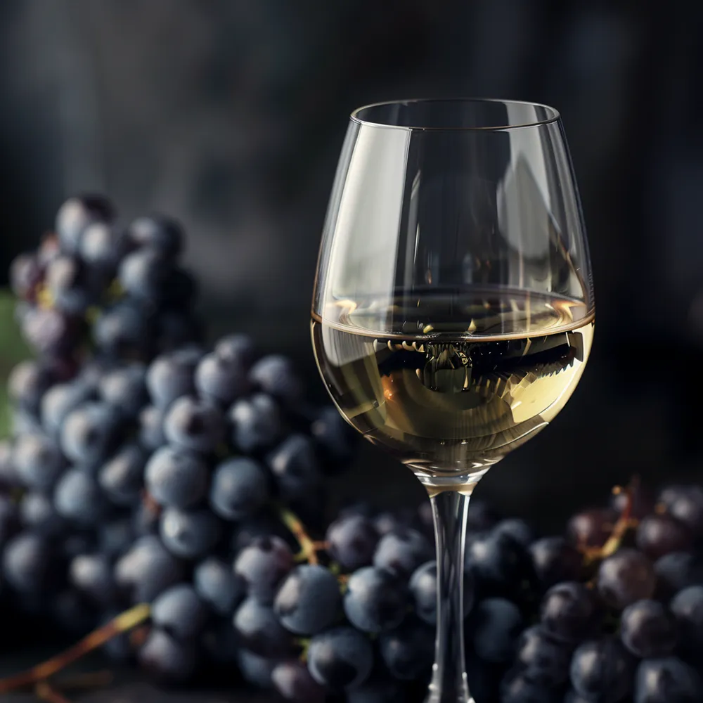 Blanc de Noirs still wine is a white wine made from red grape varieties. (Photo: Midjourney, prompt by Sylvia Ba)