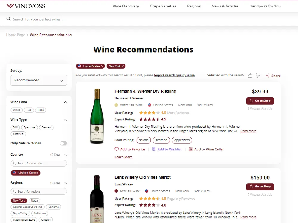 Explore New York wines at vinovoss.com (Photo: screenshot from vinovoss.com search result)