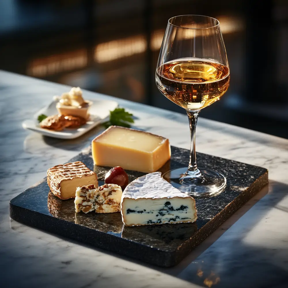 Both Sauternes and Tokaj are perfect to enjoy by themselves or pair with cheese and desserts (Image generated using Midjourney)
