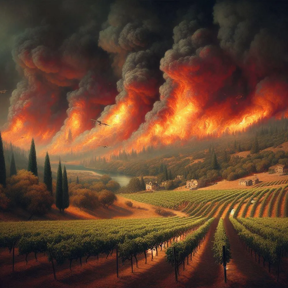 The smoke can influence the wine's quality, making it taste like an ashtray. (Credit: DallE)
