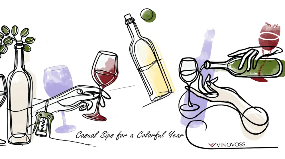 VinoVoss SmartSomm can help you choose a wine to pair with the Pinterest Palette 2025 top 5 color trends. (Image created by Krystal Wen)