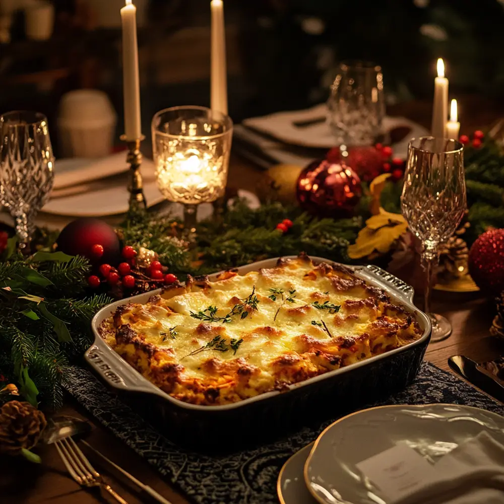 Green bean casserole is the perfect holiday side dish for the vegetarians in your family. (Photo: Midjourney)