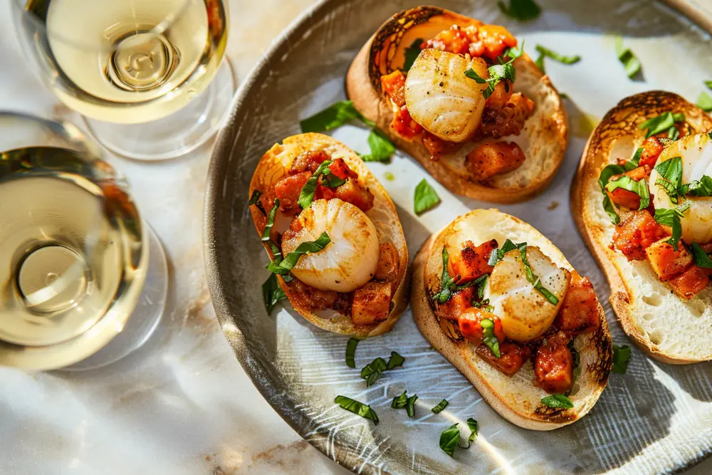 Basque Style Scallop is great with Rioja white (Image generated using Midjourney)