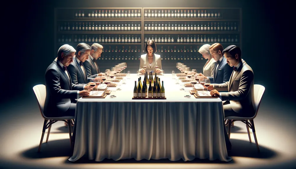 A panel of judges rate the wines carefully. A brief discussion ensures they meet the quality standards of the competitions. (Credit: DallE)