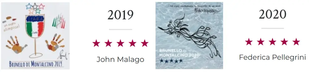 The Consorzio created each vintage’s commemorative tile to show the reference year and the number of stars assigned in the Town Hall of Montalcino. (Photo:<a href="https://www.consorziobrunellodimontalcino.it/it/piastrelle/"> </a><a href="https://www.consorziobrunellodimontalcino.it/it/piastrelle/">Wine Consortium Brunello di Montalcino</a>)