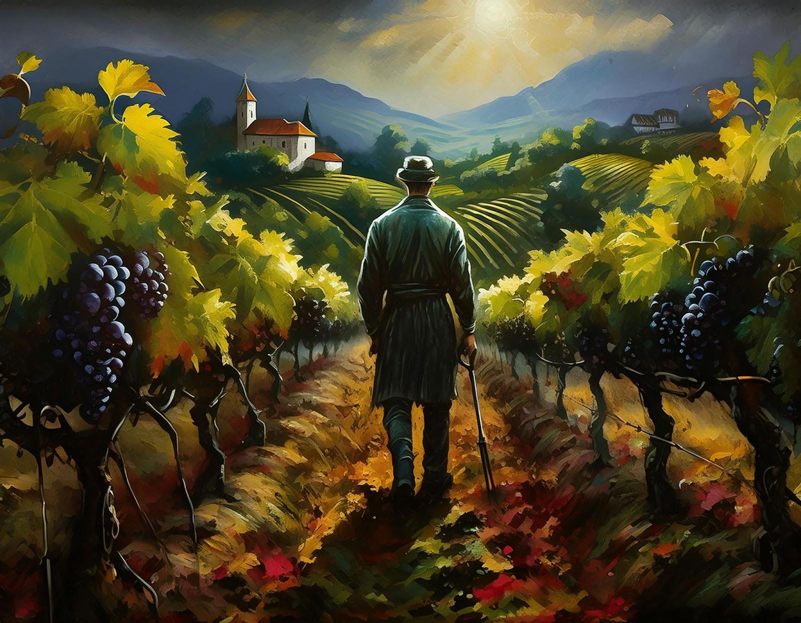 In the pursuit of perfect grapes, the grower faces many challenges. (Photo: Generated with Adobe Firefly)
