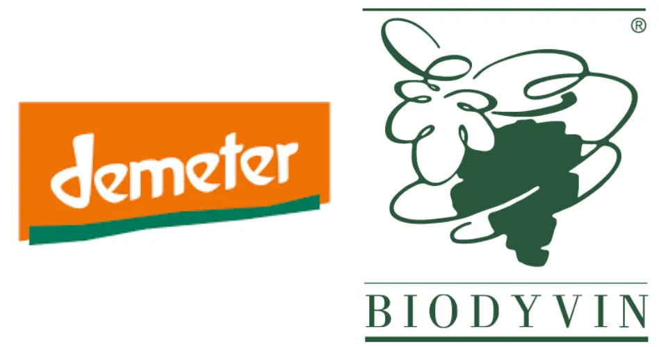 Detemer and Biodyvin certification logos (Photo: left: demeter, right: Biodyvin)