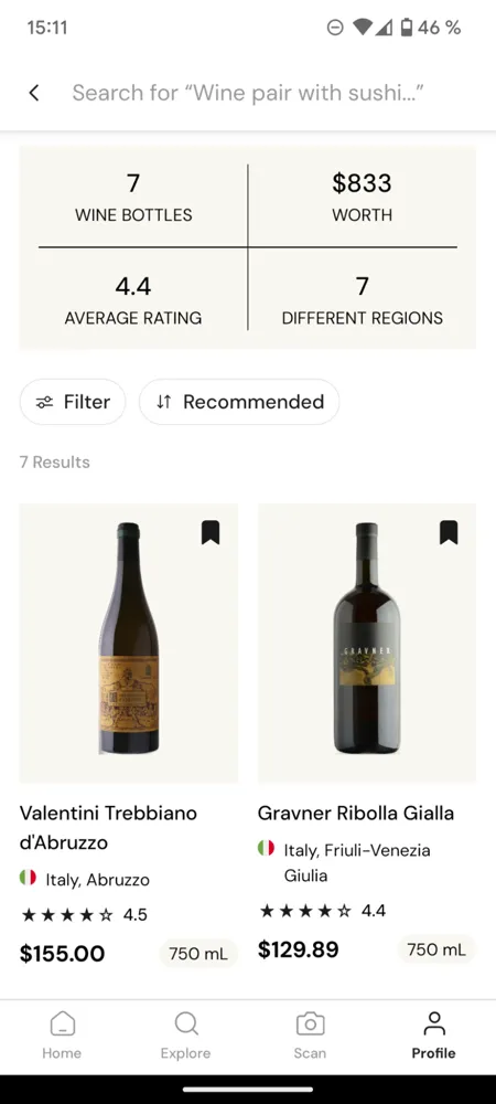 Use VinoVoss “My Wine Cellar” function to keep track of your wine collection (screenshot from VinoVoss App)