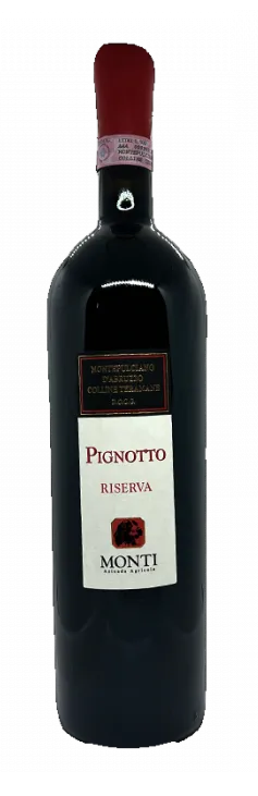 Bottle of Monti Pignotto Montepulciano d'Abruzzo Colline Teramane Riservawith label visible