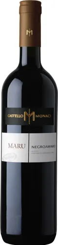 Bottle of Castello Monaci Negroamaro Salento Maruwith label visible