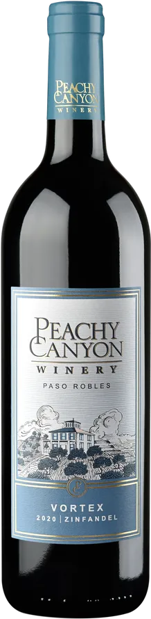 Bottle of Peachy Canyon Zinfandel Vortexwith label visible