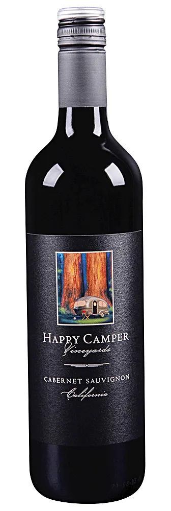 Bottle of Happy Camper Vineyards Cabernet Sauvignonwith label visible