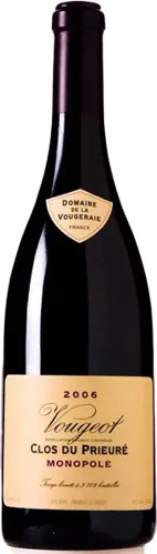 Bottle of Domaine de la Vougeraie Vougeot Clos du Prieuré Monopole Blancwith label visible