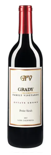 Bottle of Grady Family Vineyards Petite Sirahwith label visible