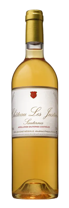 Bottle of Château Les Justices Sauterneswith label visible