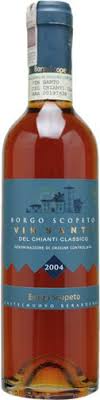 Bottle of Borgo Scopeto Vin Santo del Chianti Classicowith label visible