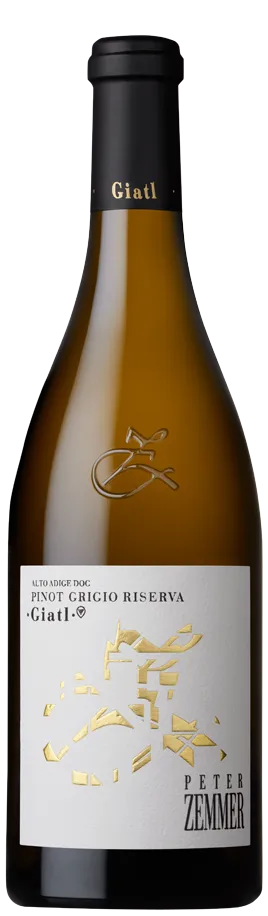 Bottle of Peter Zemmer Pinot Grigio Riserva Giatlwith label visible