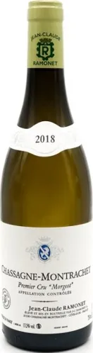 Bottle of Jean-Claude Ramonet Chassagne-Montrachet Premier Cru 'Morgeot' Blancwith label visible