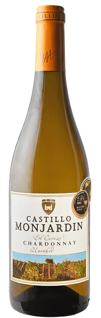 Bottle of Castillo de Monjardin (El Cerezo) Unoaked Chardonnaywith label visible