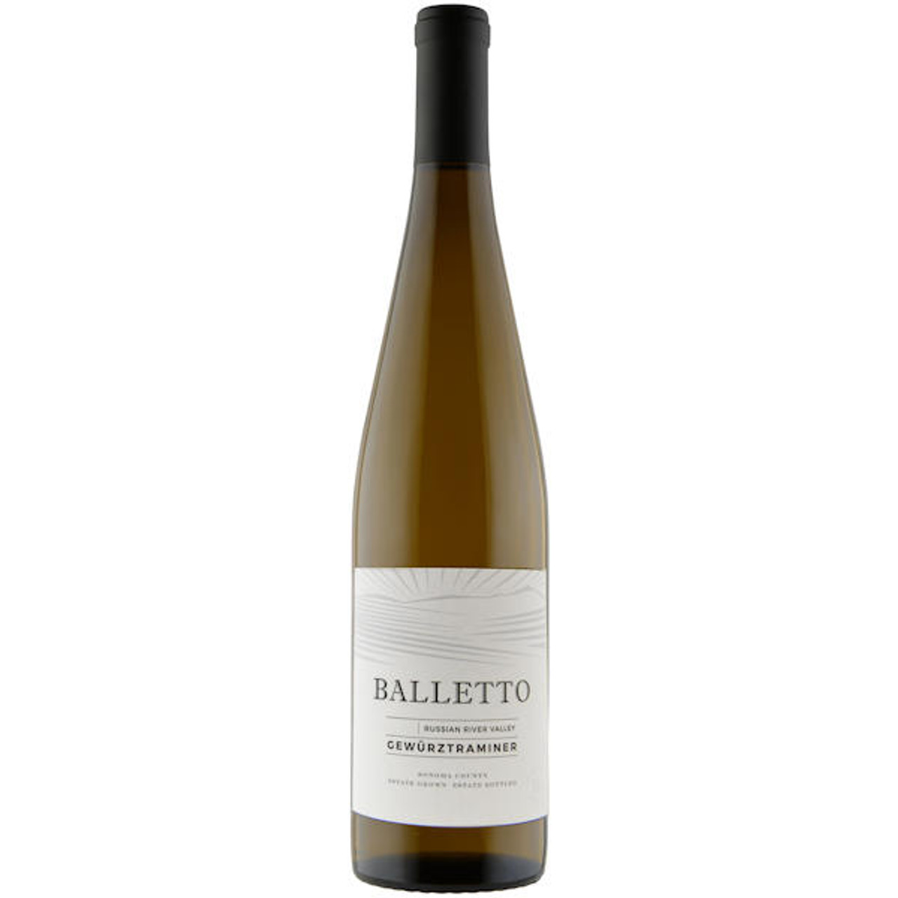 Bottle of Balletto Vineyards Gewürztraminerwith label visible