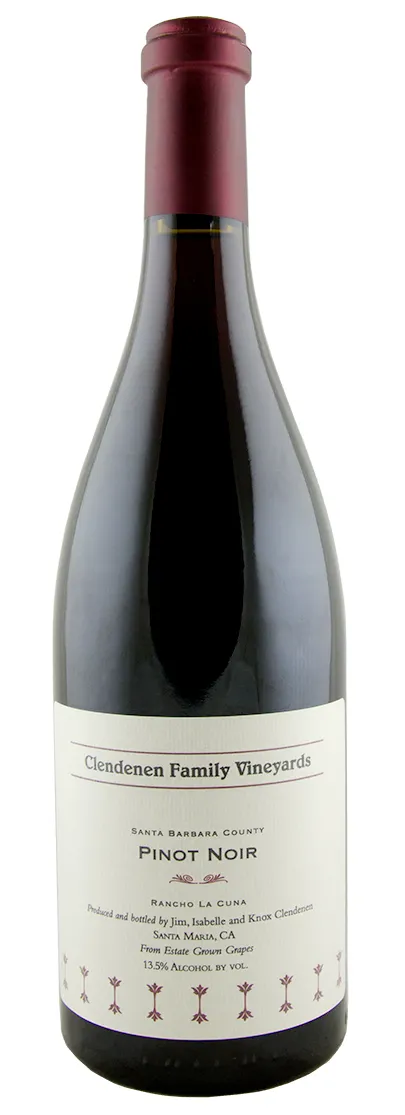 Bottle of Clendenen Rancho La Cuna Pinot Noirwith label visible