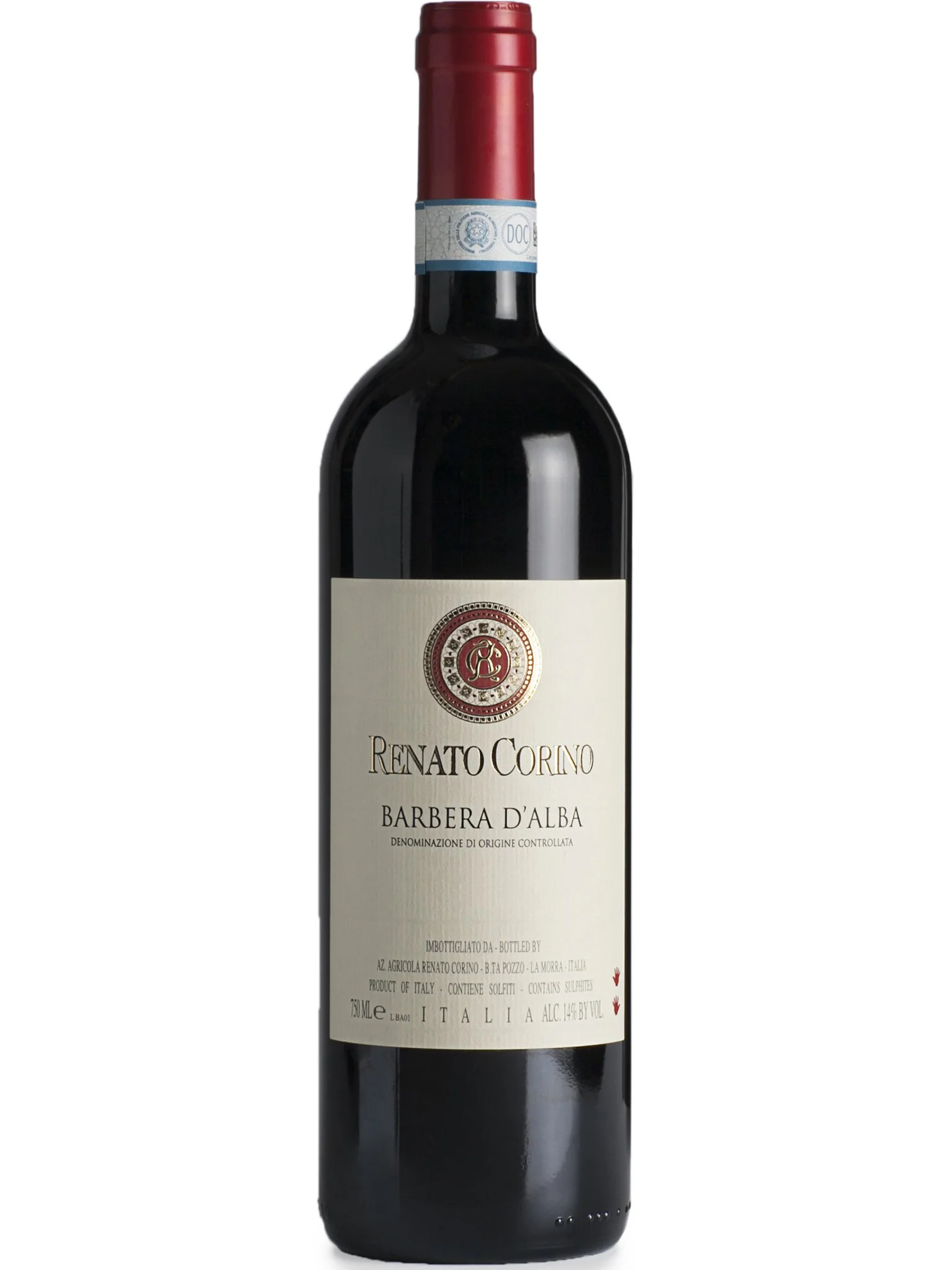 Bottle of Renato Corino Barbera d'Albawith label visible