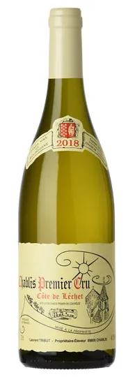 Bottle of Domaine Laurent Tribut Côte de Léchet Chablis Premier Cruwith label visible