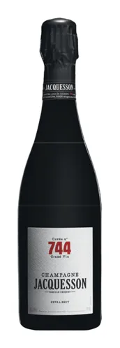Bottle of Jacquesson Cuvee No 744 Extra Brut Champagnewith label visible