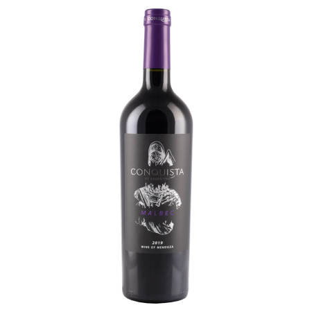 Bottle of Conquista Malbecwith label visible