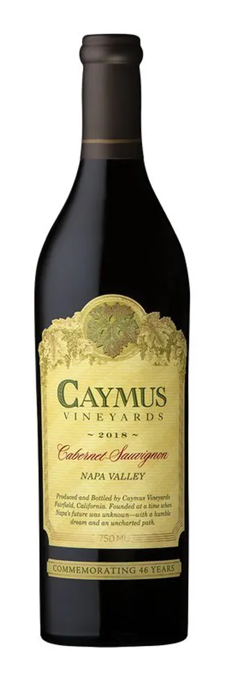 Bottle of Caymus Vineyards Cabernet Sauvignon Californiawith label visible