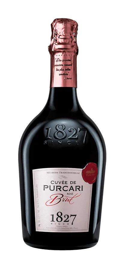 Bottle of Château Purcari Cuvée de Purcari Rosé Brutwith label visible