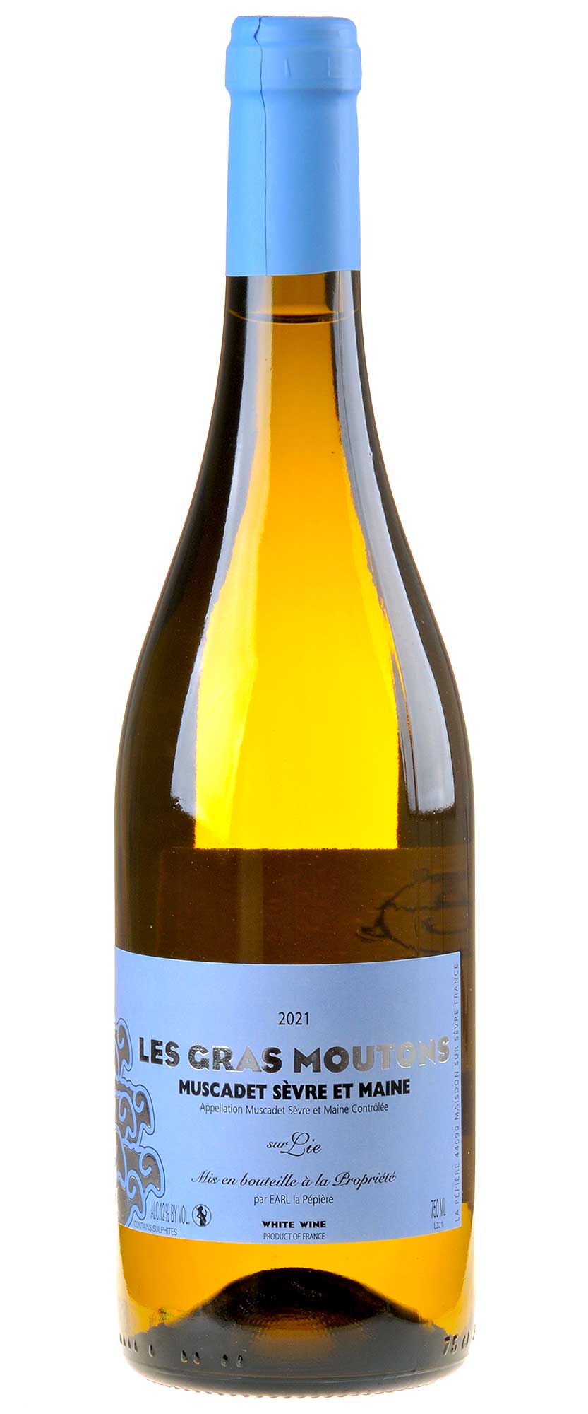 Bottle of Pépière Les Gras Moutons Muscadet Sèvre et Maine Sur Liewith label visible