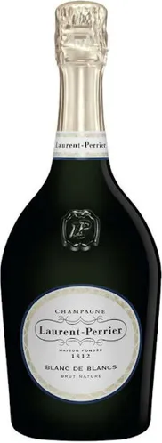 Bottle of Laurent-Perrier Blanc de Blancs Brut Naturewith label visible