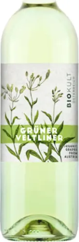 Bottle of Biokult Grüner Veltlinerwith label visible