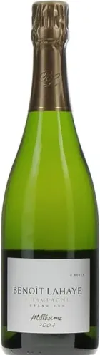 Bottle of Benoît Lahaye Millésime Champagne Grand Cru 'Bouzy'with label visible