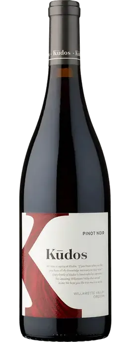 Bottle of Kudos Willamette Valley Pinot Noirwith label visible