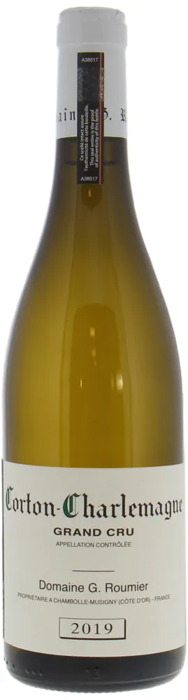 Bottle of Domaine G. Roumier Corton-Charlemagne Grand Cruwith label visible