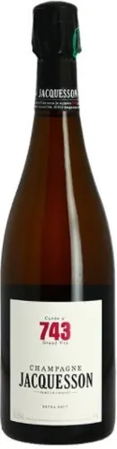 Bottle of Jacquesson Cuvée No 743 Extra Brut Champagnewith label visible