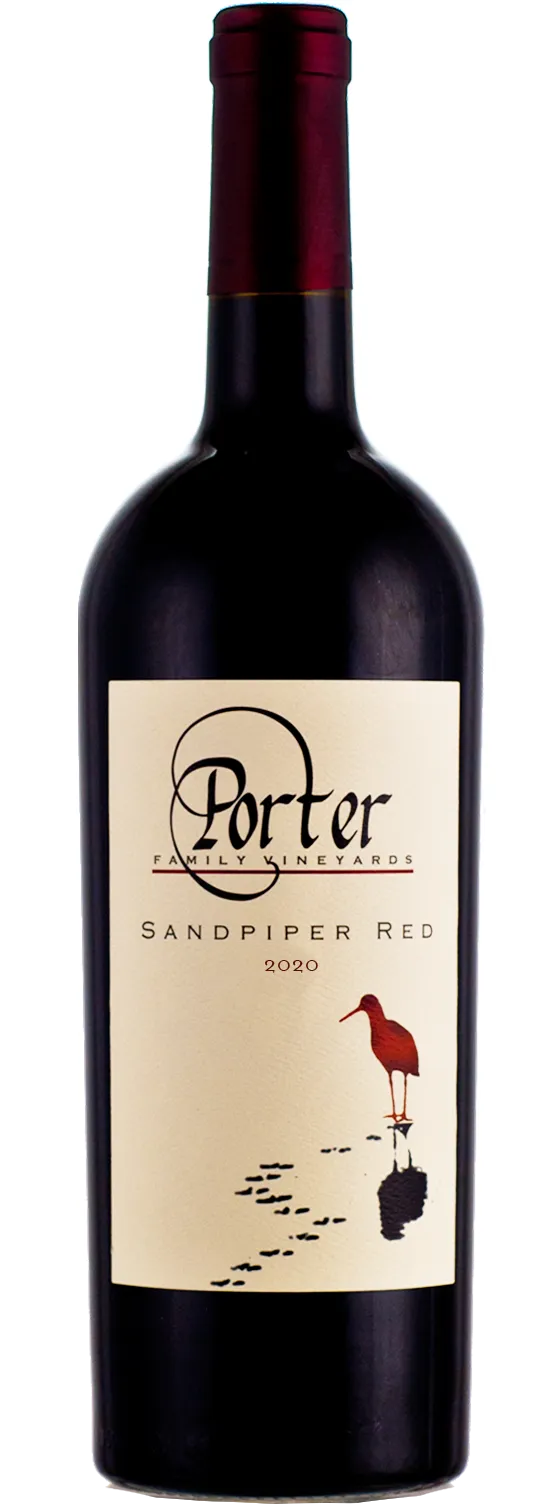 Bottle of Porter Family Vineyards Sandpiper Redwith label visible