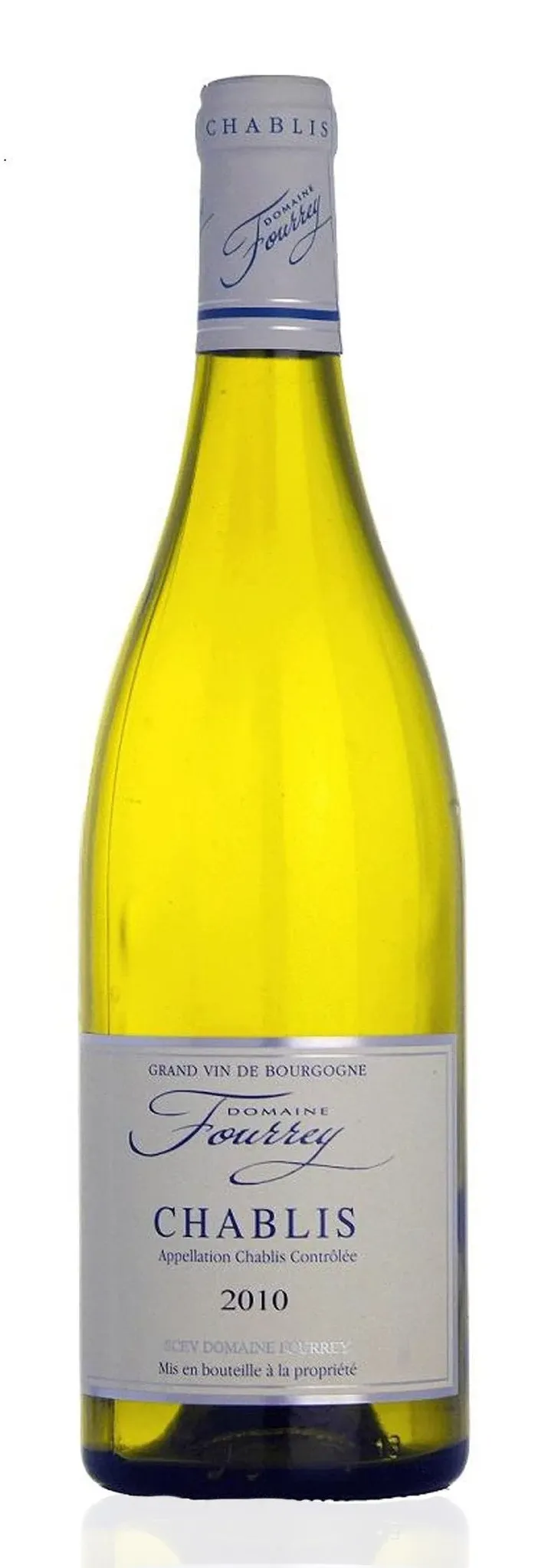 Bottle of Domaine Fourrey Chabliswith label visible