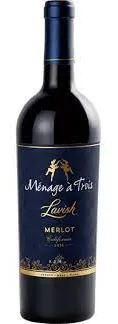 Bottle of Ménage à Trois Lavish Merlotwith label visible