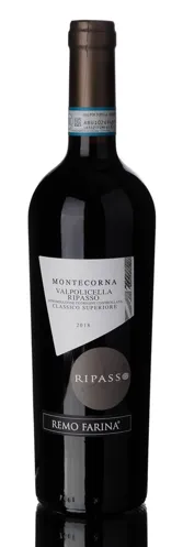 Bottle of Farina Remo Farina Montecorna Valpolicella Ripasso Classico Superiorewith label visible