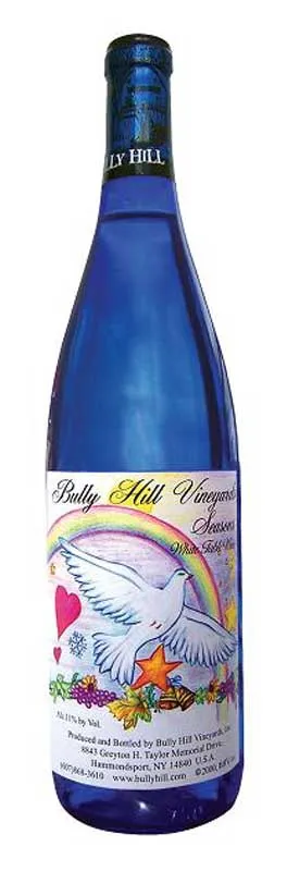 Bottle of Bully Hill Seasonswith label visible