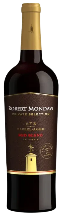 Bottle of Robert Mondavi Private Selection Rye Barrels Red Blendwith label visible