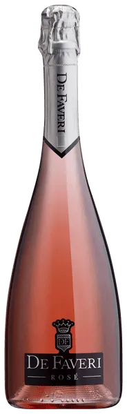 Bottle of De Faveri Rosè Extra Drywith label visible