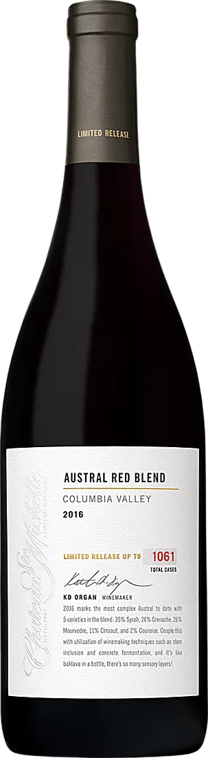 Bottle of Chateau Ste. Michelle Limited Release Austral Redwith label visible