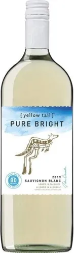 Bottle of Yellow Tail Pure Bright Sauvignon Blancwith label visible