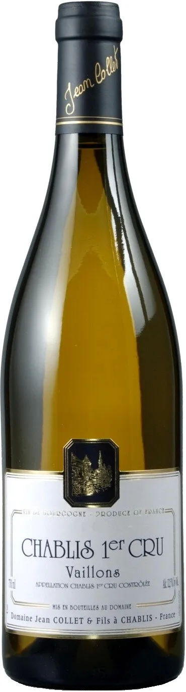Bottle of Domaine Jean Collet Chablis Premier Cru Vaillonswith label visible