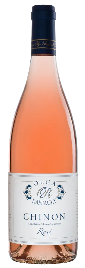Bottle of Domaine Olga Raffault Chinon Roséwith label visible