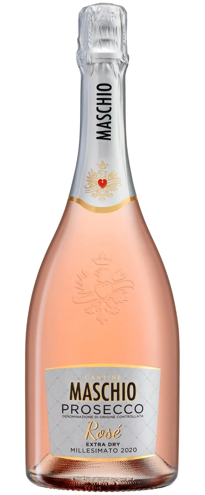 Bottle of Maschio Extra Dry Roséwith label visible